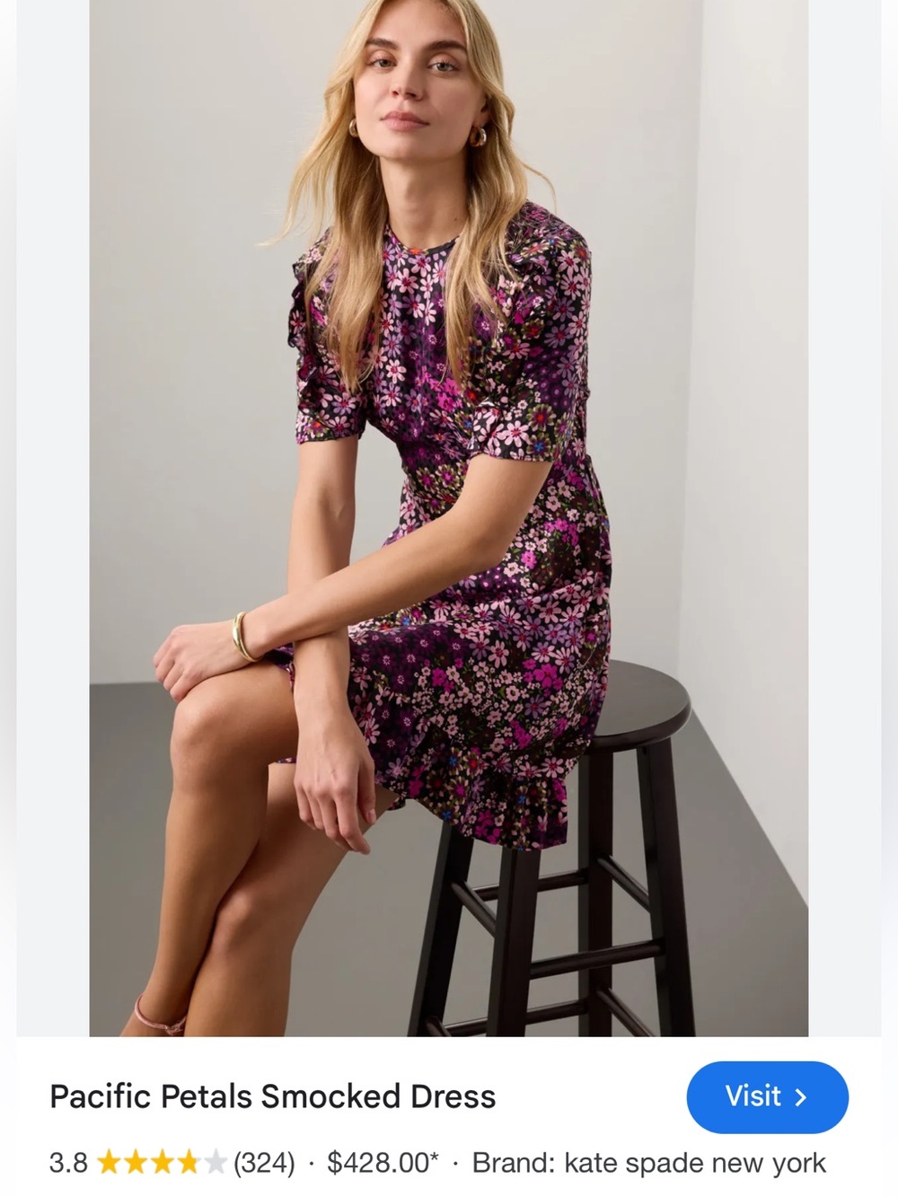 kate spade purple floral smocked mini dress